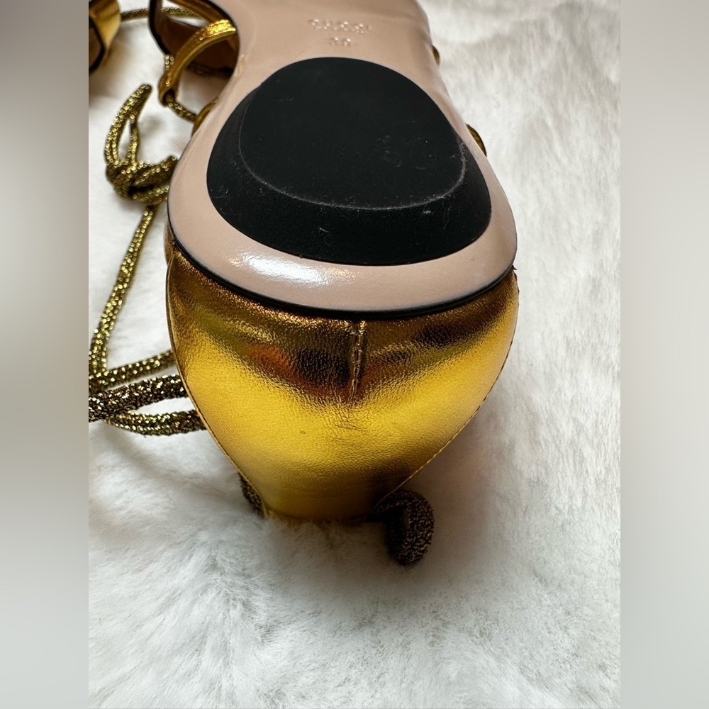 Gucci Metallic Gold Lace-Up Sandals - Picture 12 of 16